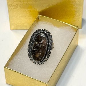 Vintage Turtella Jasper Sterling Silver Statement Ring Earthy Grunge Size 6.5